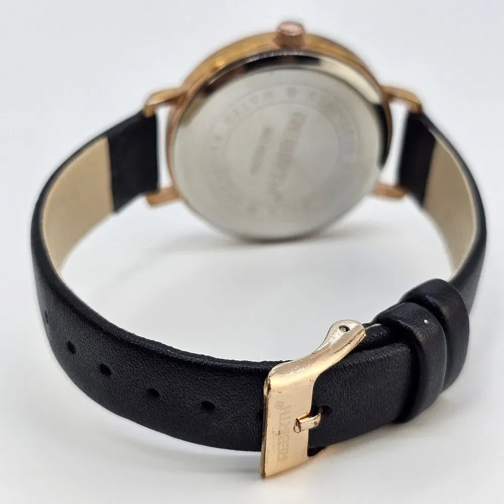 Rebirth Women's‎ Watch 41MM Gold Dial Black Leather Bands New Battery